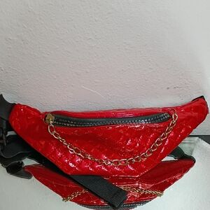Glossy Red Chain Crossbody Bag